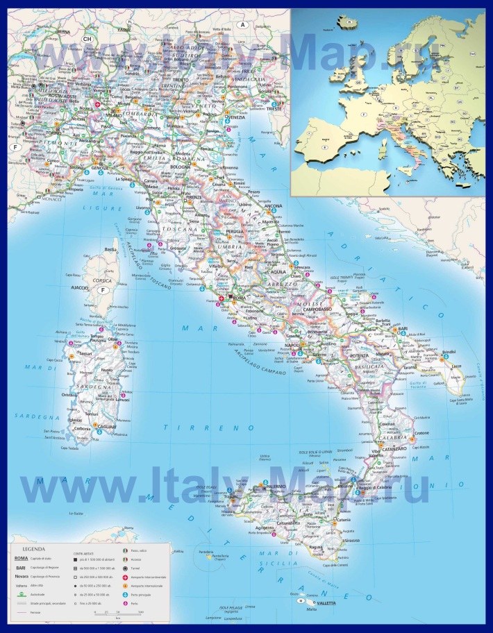 Карта Италии с городами